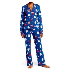 PJ Salvage Blue Holiday Print Pajama Set